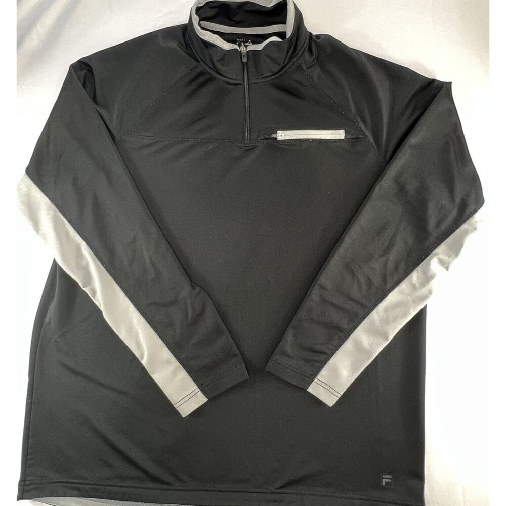 Fila Mens Gray w/Black Trim Zip Pockets 1/4 Zip Athletic Pullover Shirt Size XL